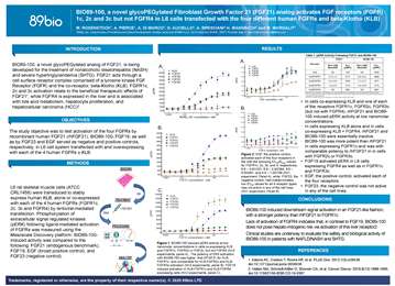 AASLD 2020 poster: BIO89-100 activates FGF receptors (FGFR) 1c, 2c and 3c but not FGFR4 in vitro.